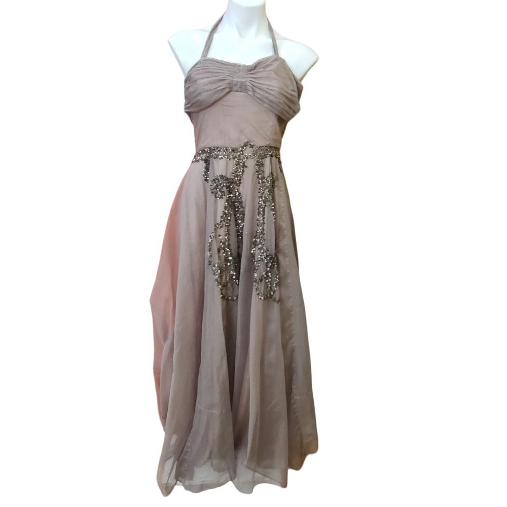 Vintage 40's - 50's Beaded Halter Neck Gown